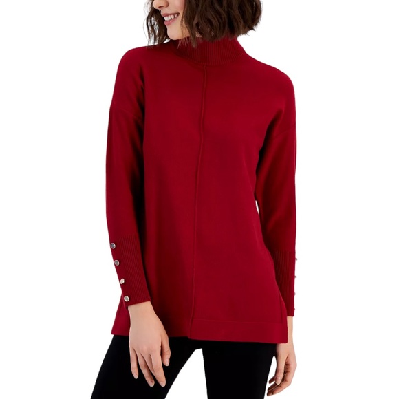 ANNE KLEIN Button-Trim Mock-Neck Sweater - Red - Medium - NWT - Picture 2 of 2